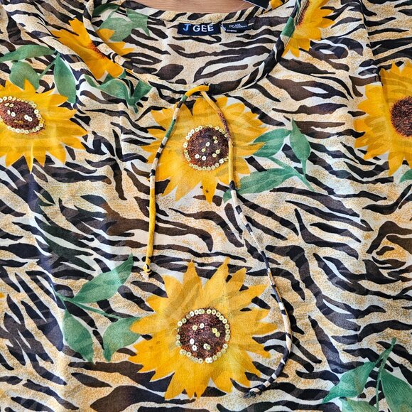 J GEE - Vintage Triangular Shawl Wrap Sunflowers Women Black - Picture 5 of 8